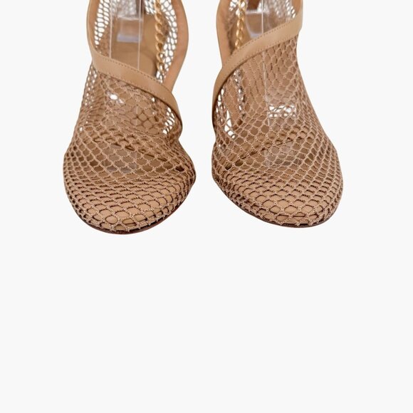Bottega Veneta Trim Mesh Chain Fishnet Heel Sandals Beige Leather Size 39 US 9 - Picture 4 of 13